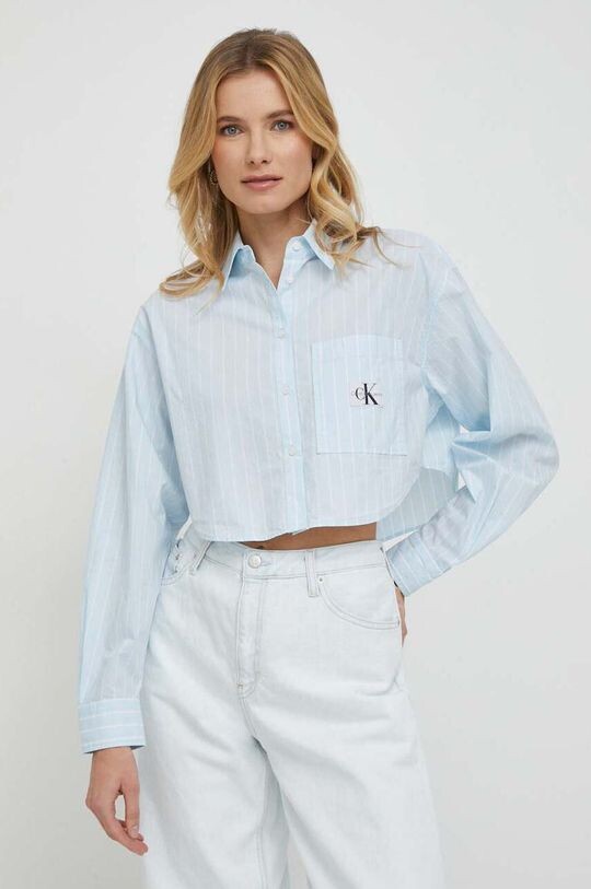 Хлопчатобумажную рубашку Calvin Klein Jeans, синий платье рубашка calvin klein jeans badge belted shirt светло серый