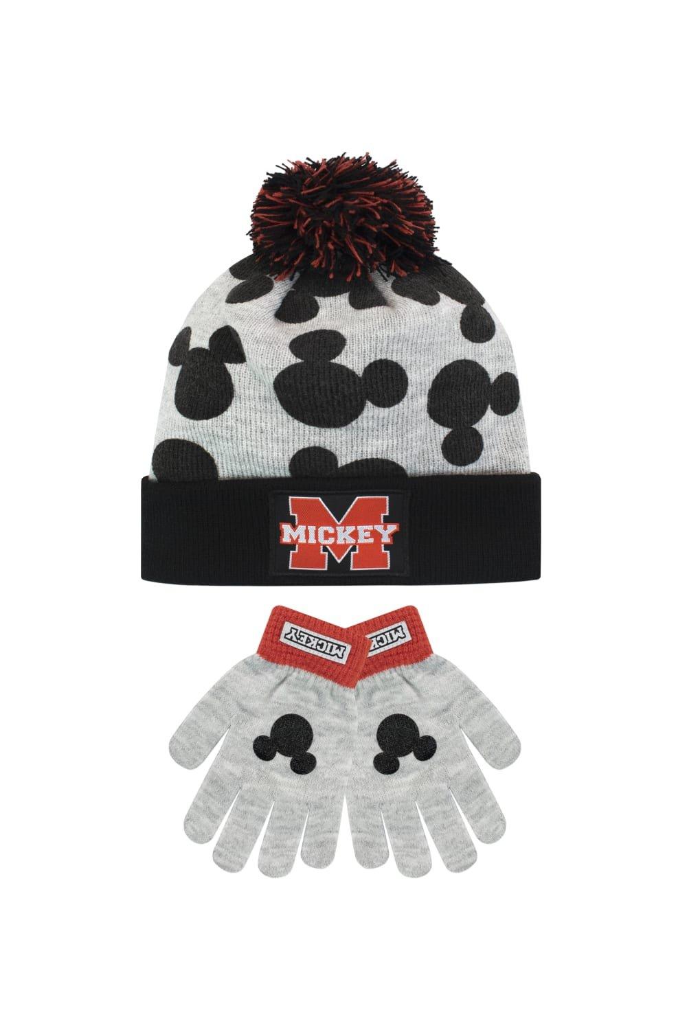 шапка modniki для мальчиков и девочек р56 темно синяя Детский комплект шапки и перчаток с Микки Маусом Disney, серый