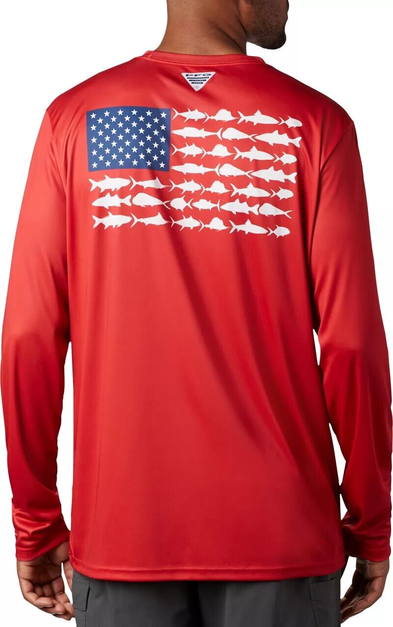

Мужская рубашка с длинным рукавом Columbia PFG Terminal Tackle Fish Flag, красный