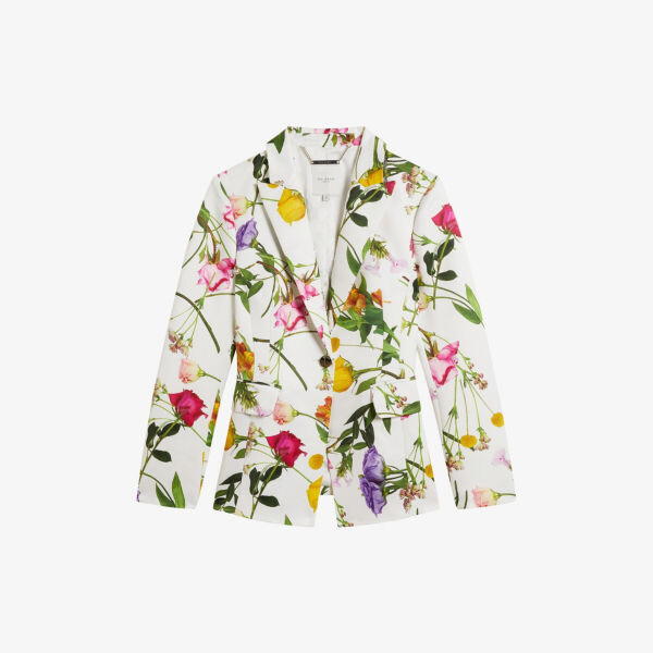 

Однобортный тканый блейзер Ziaah с цветочным принтом Ted Baker, белый