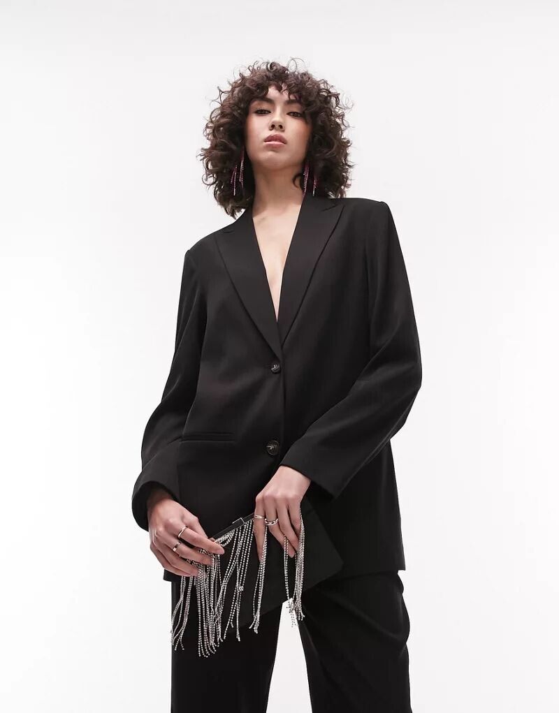 

Черный непринужденный пиджак с напуском Topshop Tailored