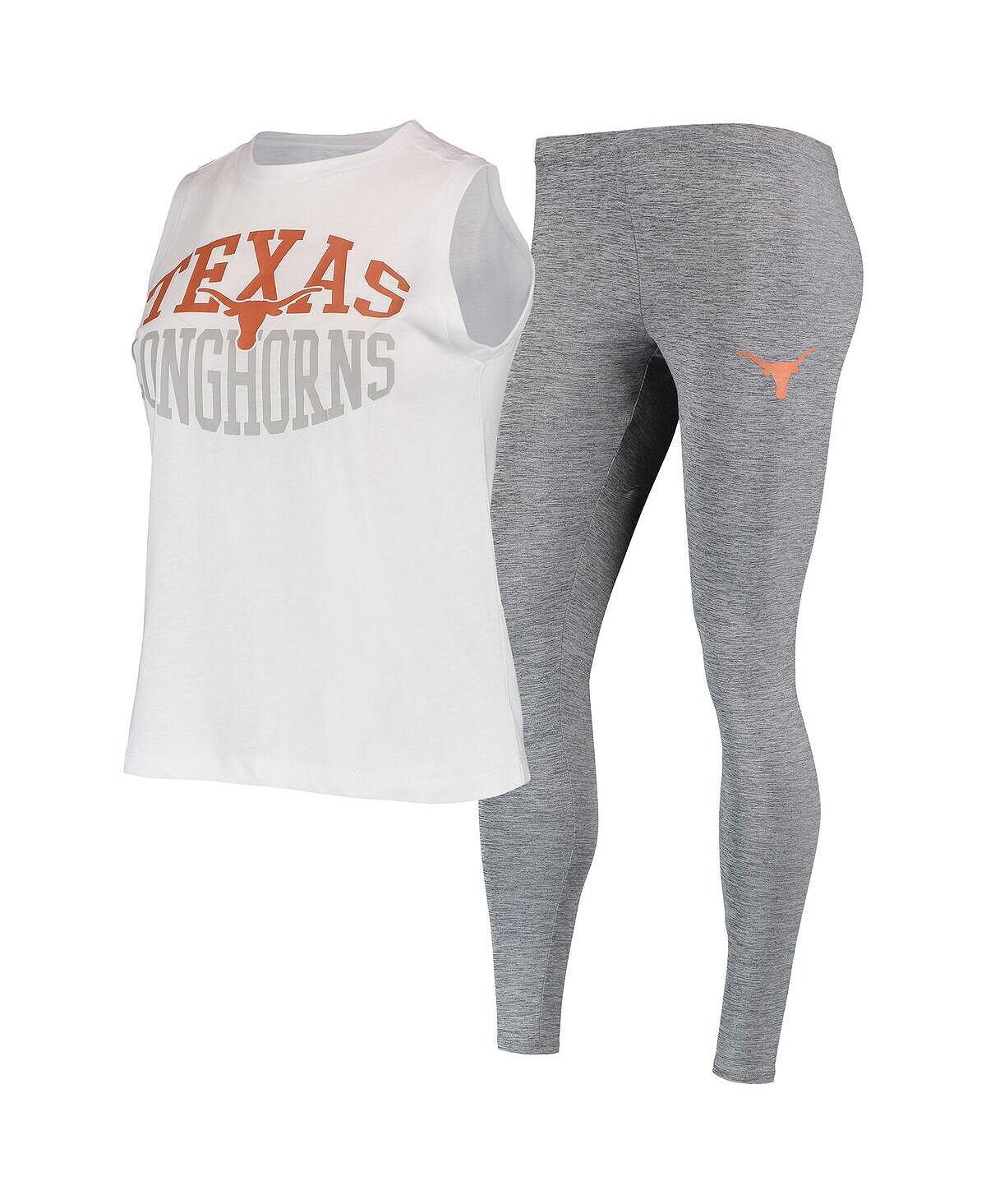 

Женский комплект для сна: темно-серый, белый, майка Texas Longhorns и леггинсы Concepts Sport