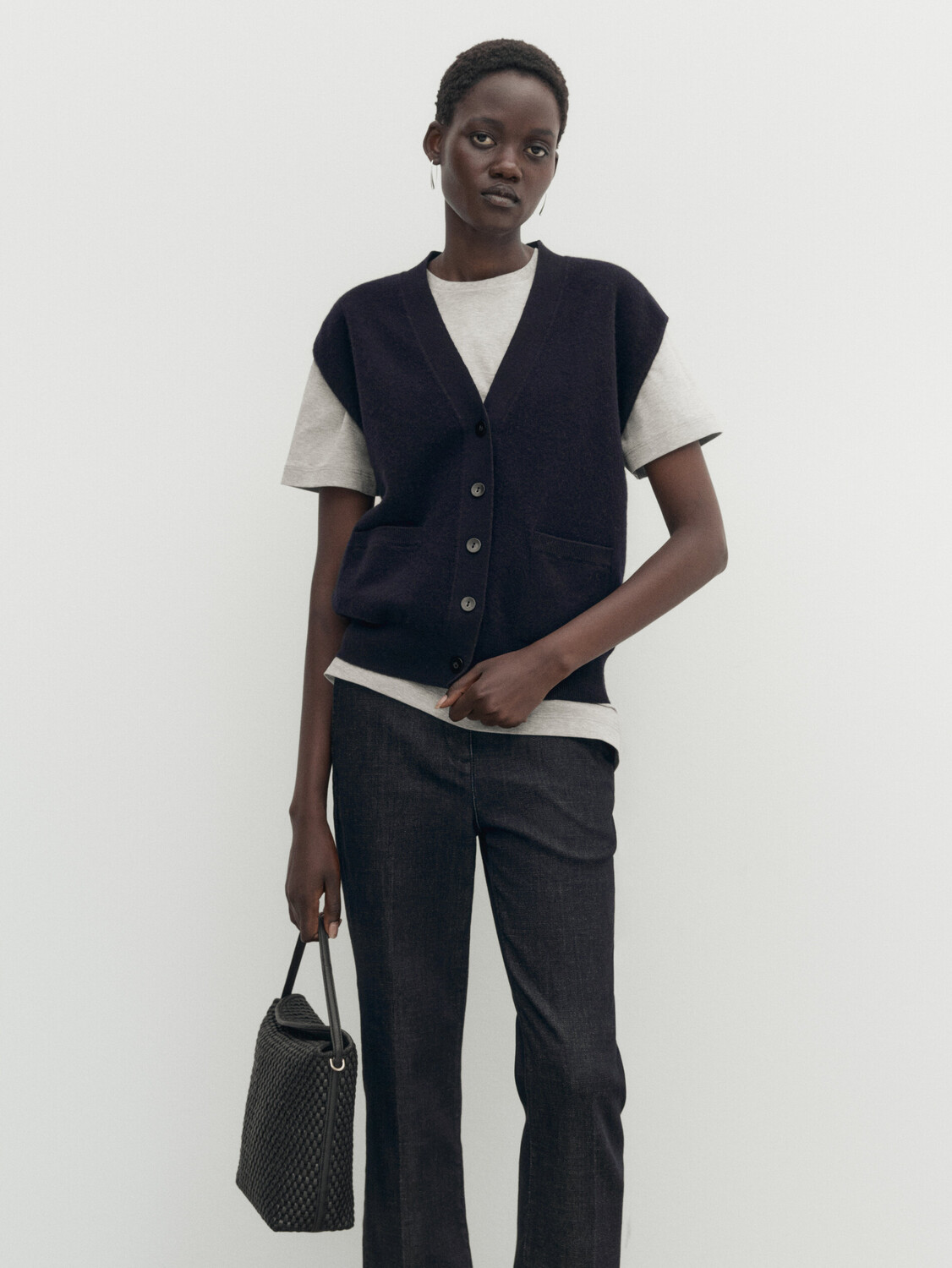 

Трикотажный жилет из 100% шерсти с карманами Massimo Dutti, глубокий синий