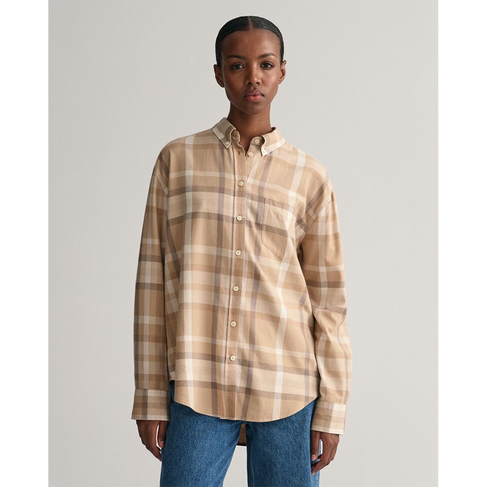 

Рубашка Gant Checked Relaxed Fit, бежевый
