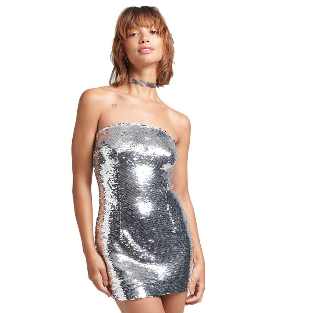 

Платье Superdry Sequin Bandeau Bodycon, серебряный