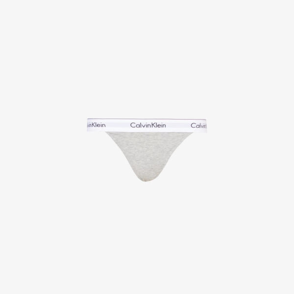 

Стринги средней посадки из хлопковой смеси с фирменным поясом Calvin Klein, серый