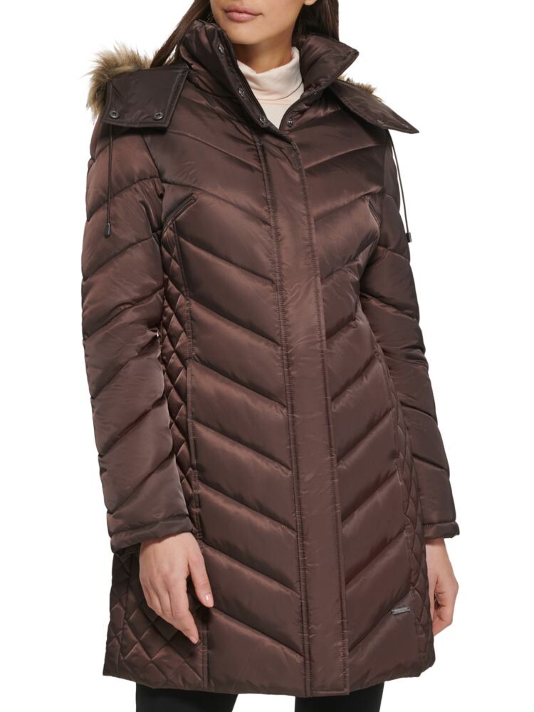 

Тяжелый пуховик со стеганым капюшоном из искусственного меха Kenneth Cole, цвет Dark Roast