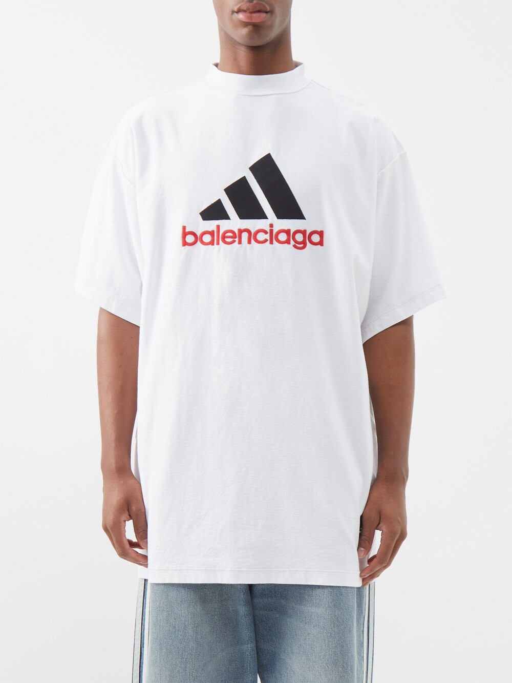 

Хлопковая футболка adidas с вышитым логотипом Balenciaga, белый