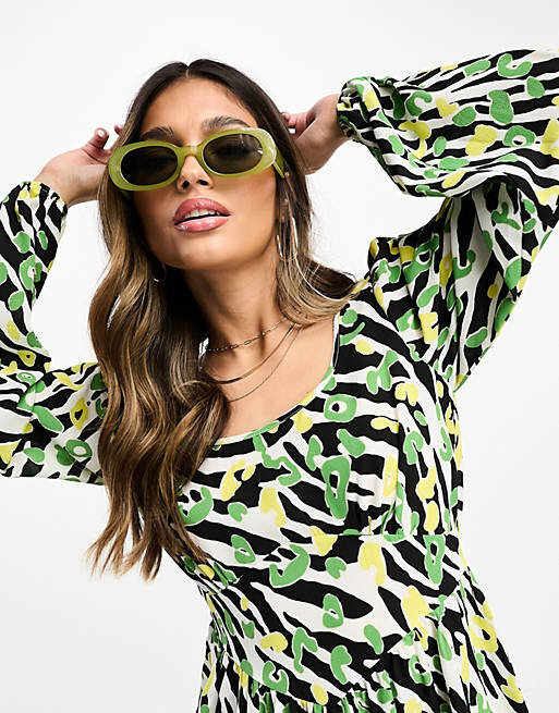 

Чайное платье в стиле бэби-долл с абстрактным принтом зебры ASOS DESIGN