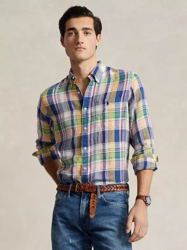 

Рубашка Ralph Lauren Linen Long, цвет navy/pink/multi