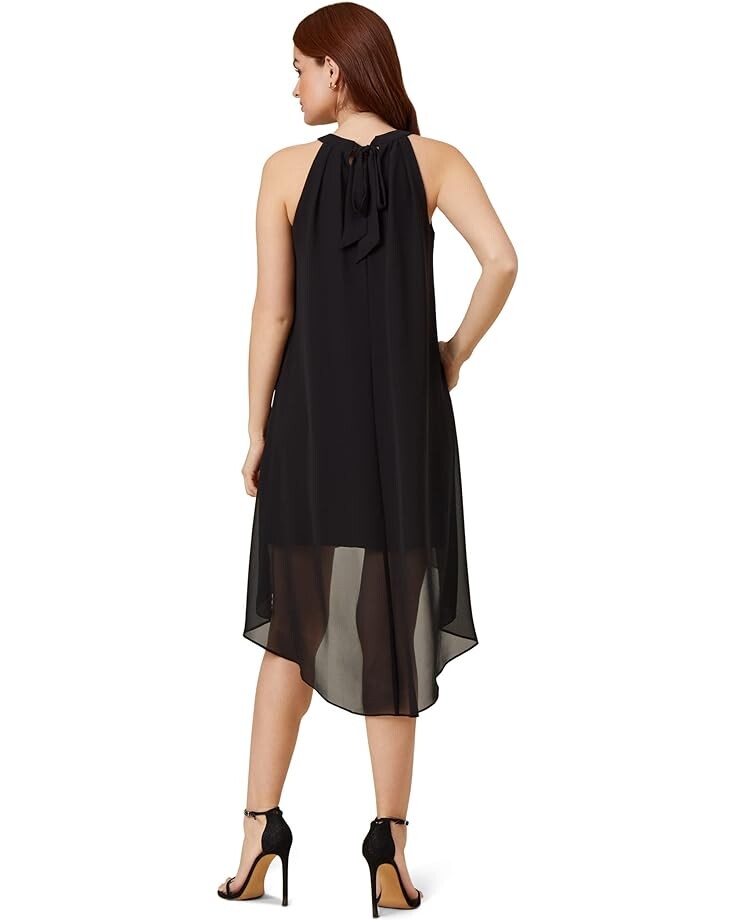 

Платье Adrianna Papell Stretch Jersey Halter Neck Dress with Chiffon Ruffle Overlay, черный