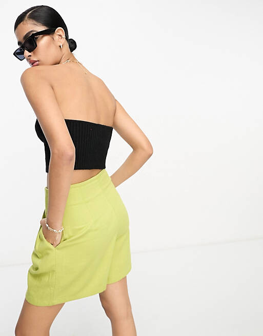 

Короткие льняные шорты со швами ASOS DESIGN пальмового зеленого цвета
