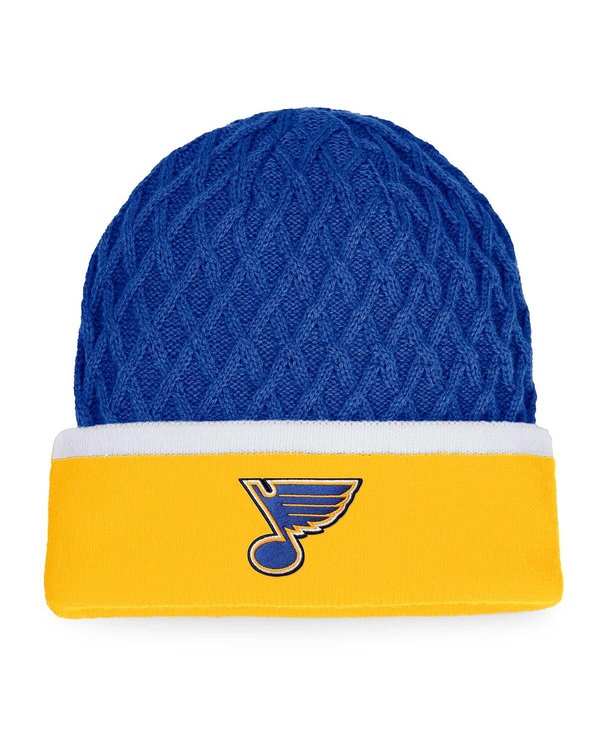 Мужская фирменная золотисто-синяя вязаная шляпа St. Louis Blues Iconic в полоску с манжетами Fanatics серьги blue gold