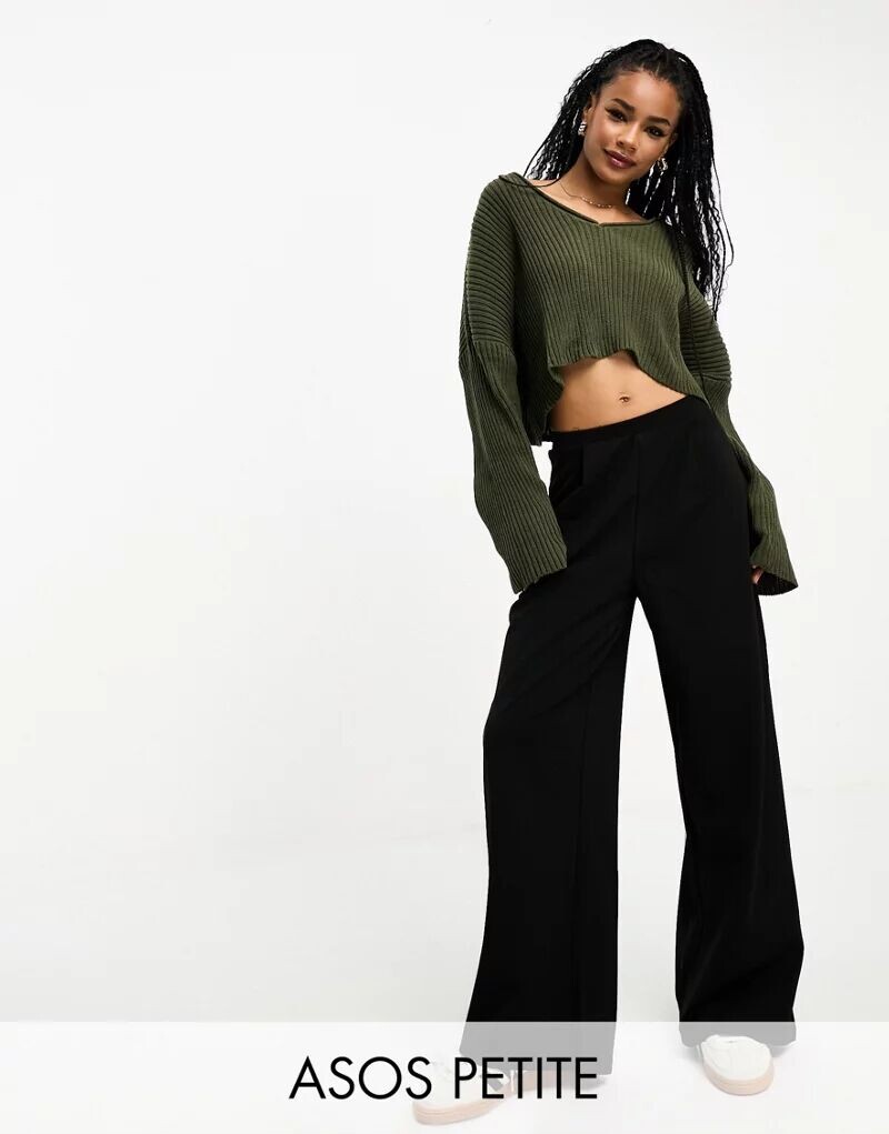 

Черные трикотажные широкие костюмные брюки ASOS Petite