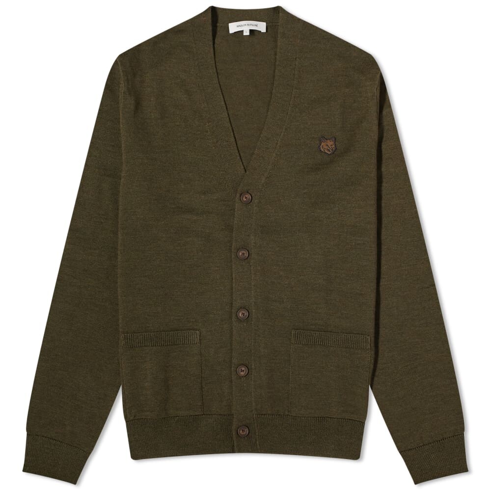 

Кардиган Maison Kitsune в тон с нашивкой в ​​виде головы лисы, хаки