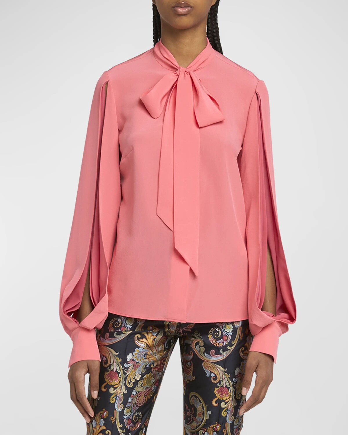 

Шелковая блузка с разрезными рукавами и завязками Etro, цвет Cyclamen Pink