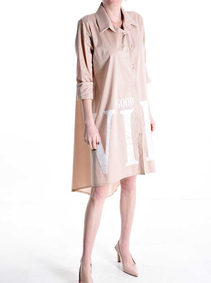 

Асимметричная рубашка из хлопка с буквенным принтом, бежевый