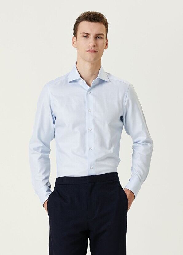 

Синяя фактурная рубашка Zegna