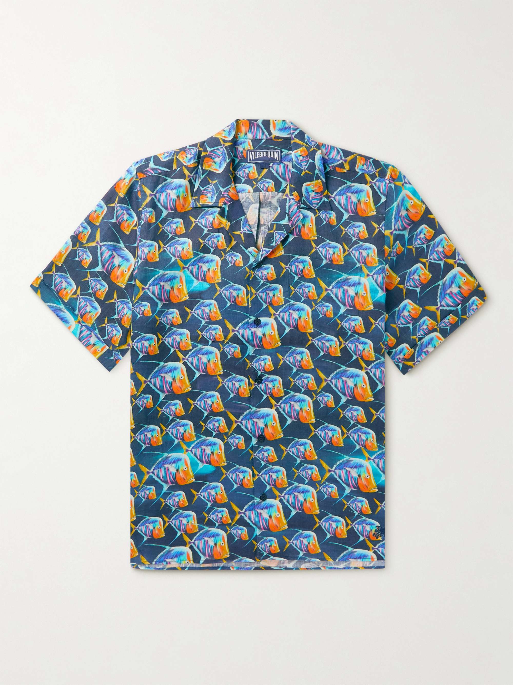 Льняная рубашка с принтом Charli Camp-Collar VILEBREQUIN, синий