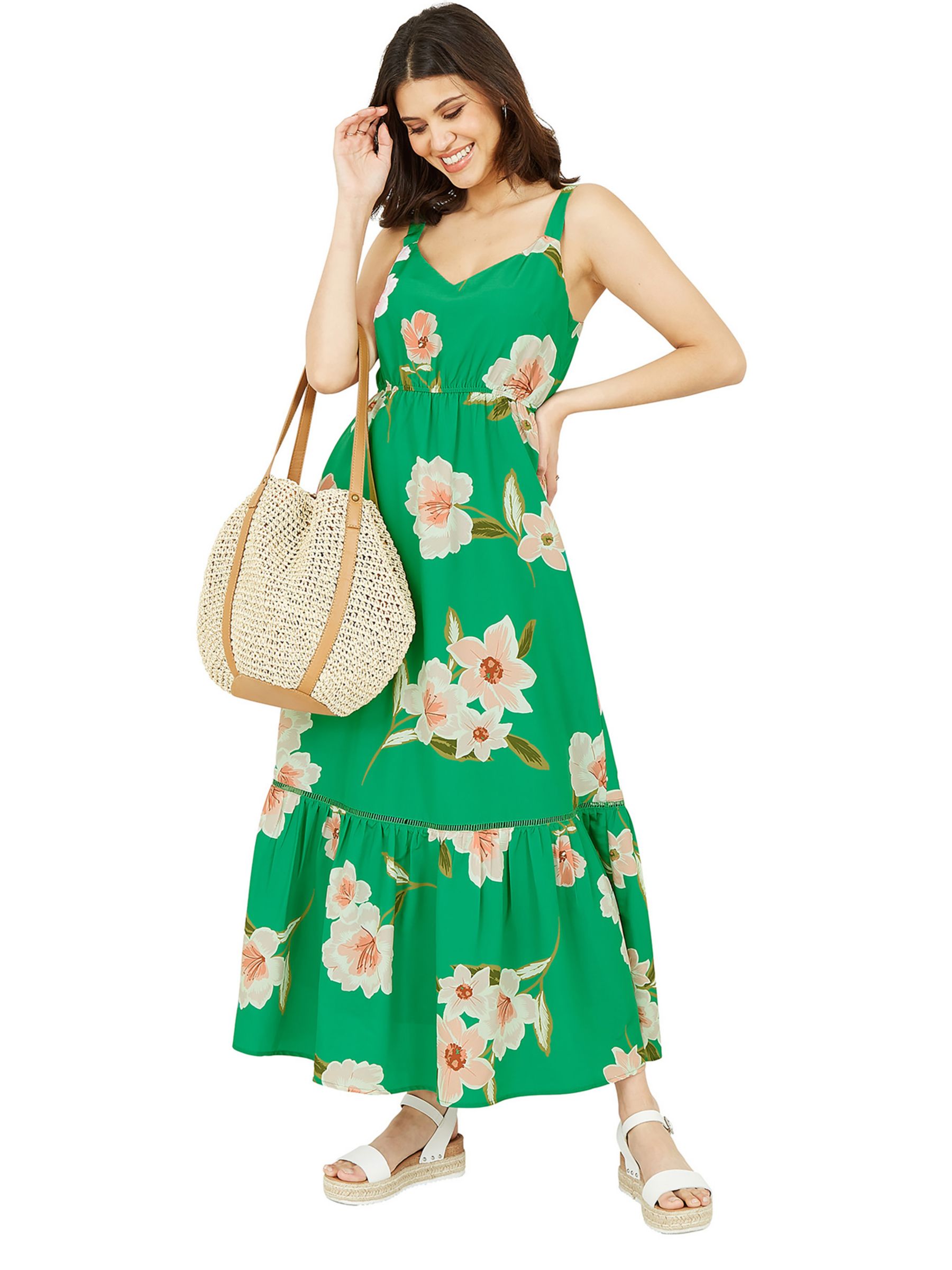 Платье макси Yumi с цветочным принтом, зеленое