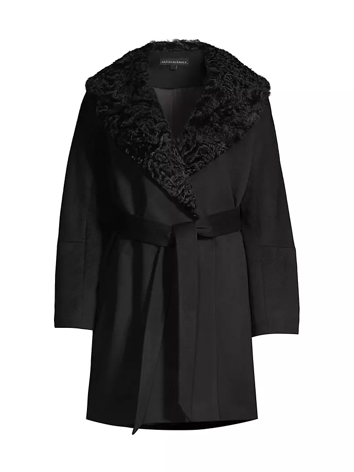 

Пальто с поясом и дубленочным воротником Sofia Cashmere, черный