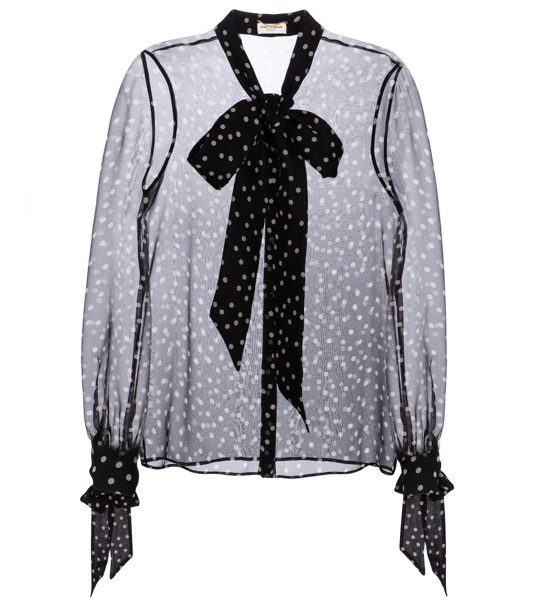 

Шелковая блузка в горошек SAINT LAURENT, черный