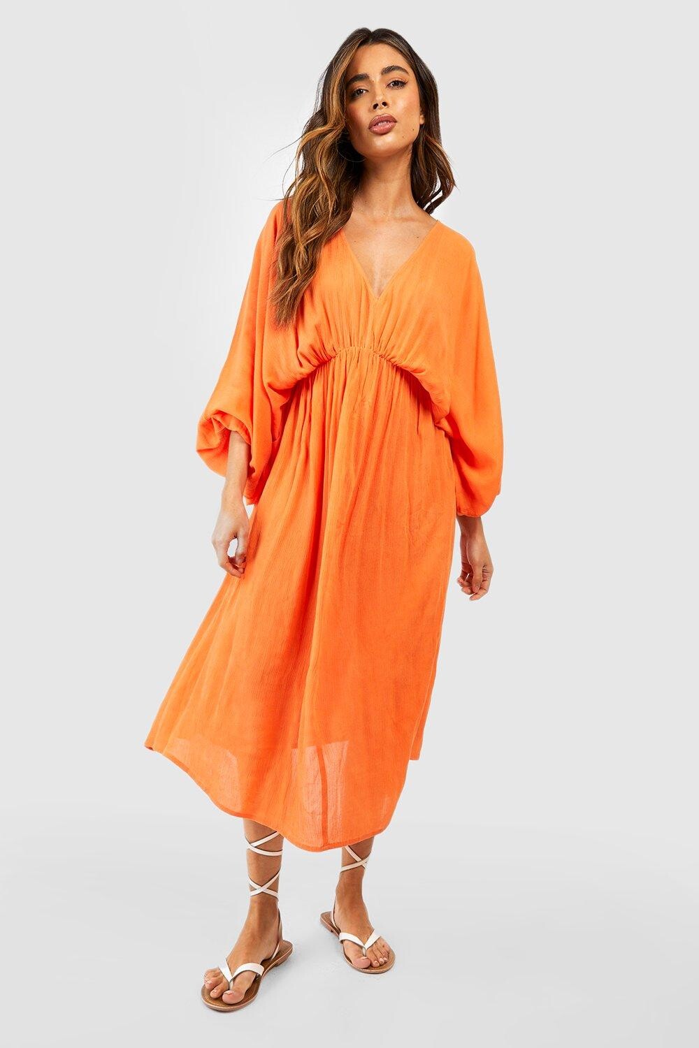 

Платье миди из хлопка Boohoo, оранжевый