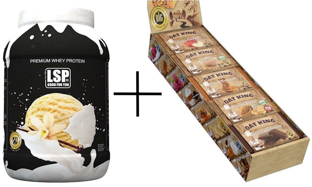 

Lsp Premium Whey (1800г), Ванильное мороженое + энергетический батончик OATKING (10x95г), порошок + батончик