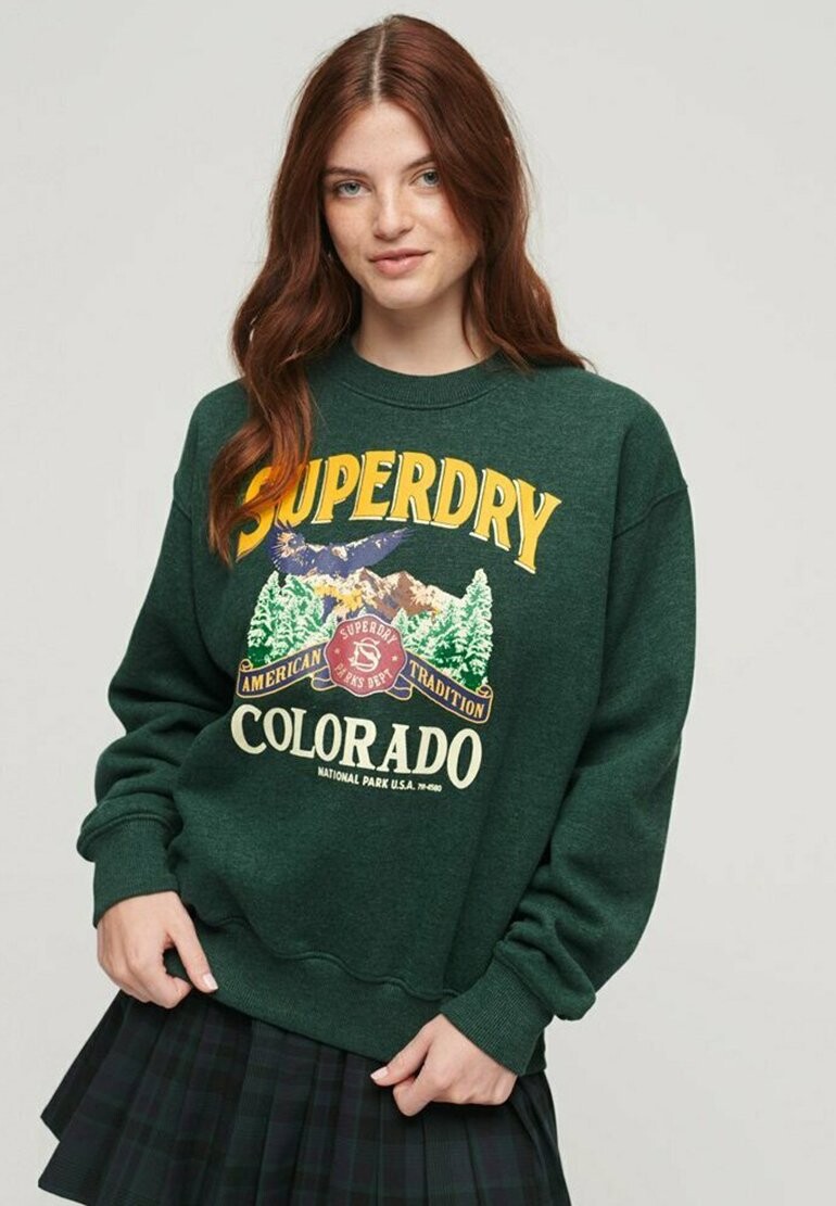 

Толстовка Superdry TRAVEL SOUVENIR GRAPHIC CREW, нефритовый меланж