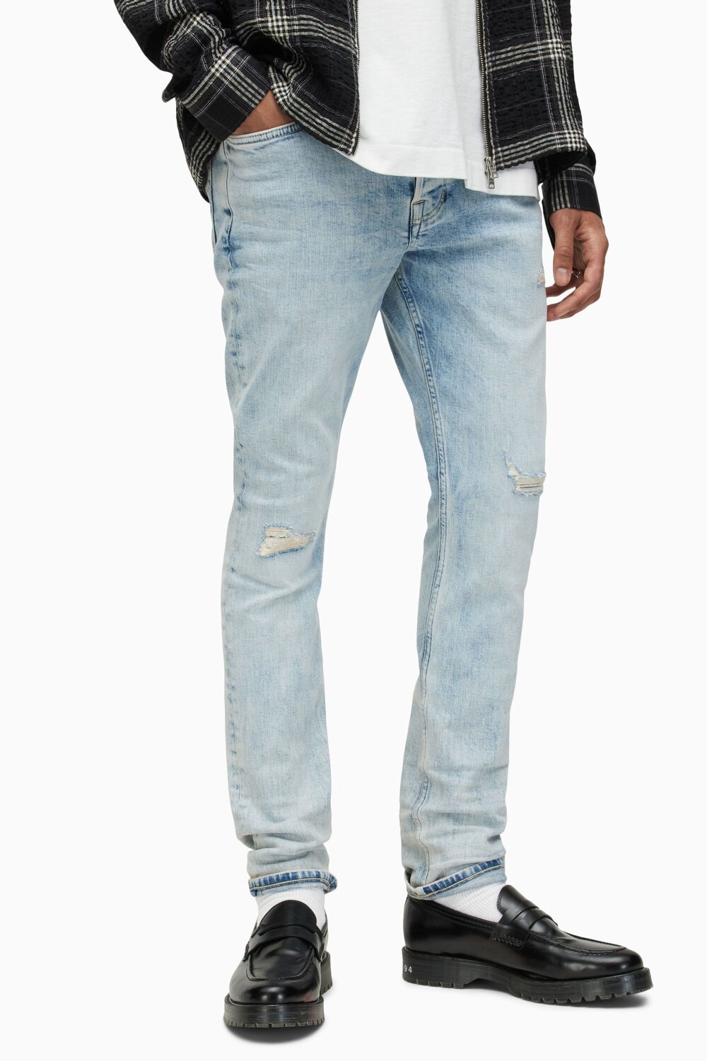 

Синие джинсы AllSaints с потертостями от сигарет All Saints, синий