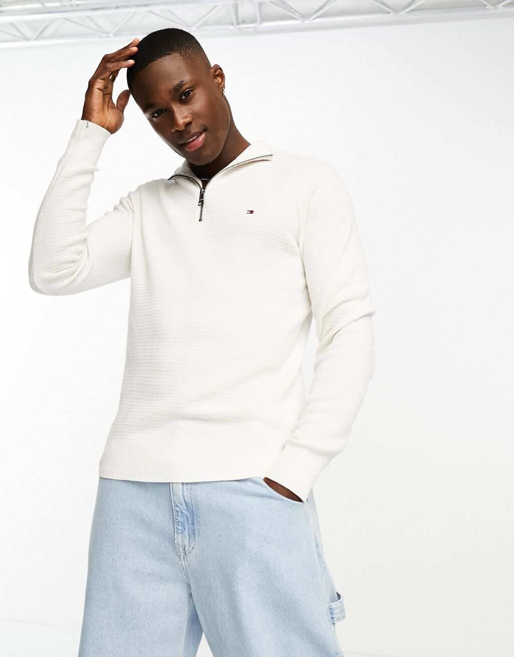 

Бежевый джемпер на молнии 1/4 с переплетенным воротником Tommy Hilfiger