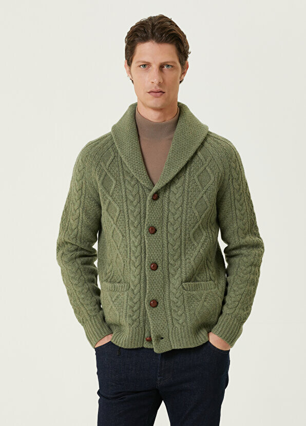

Вязаный кардиган цвета хаки из фактурной шерсти Polo Ralph Lauren