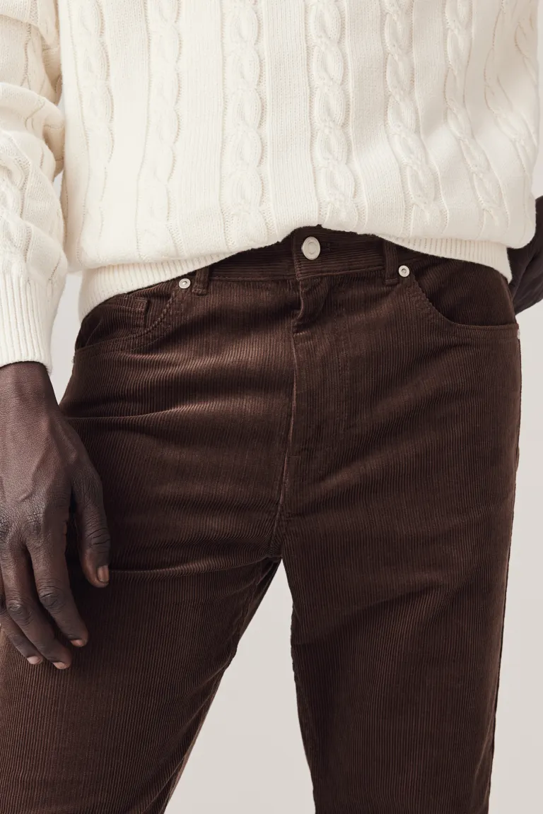 

Вельветовые брюки slim fit H&M, коричневый