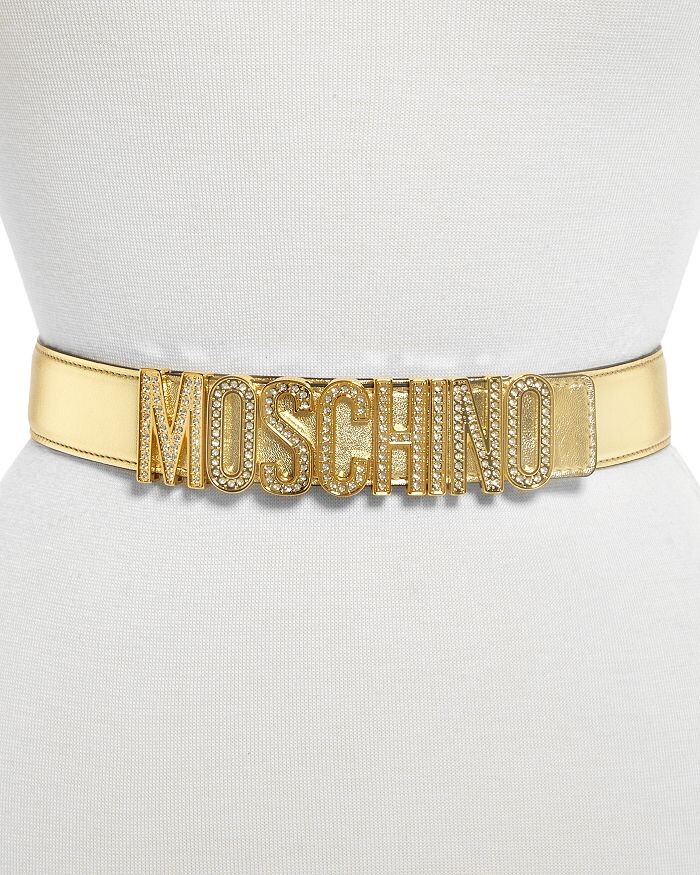 

Женский кожаный ремень с пряжкой с кристаллами и логотипом Moschino