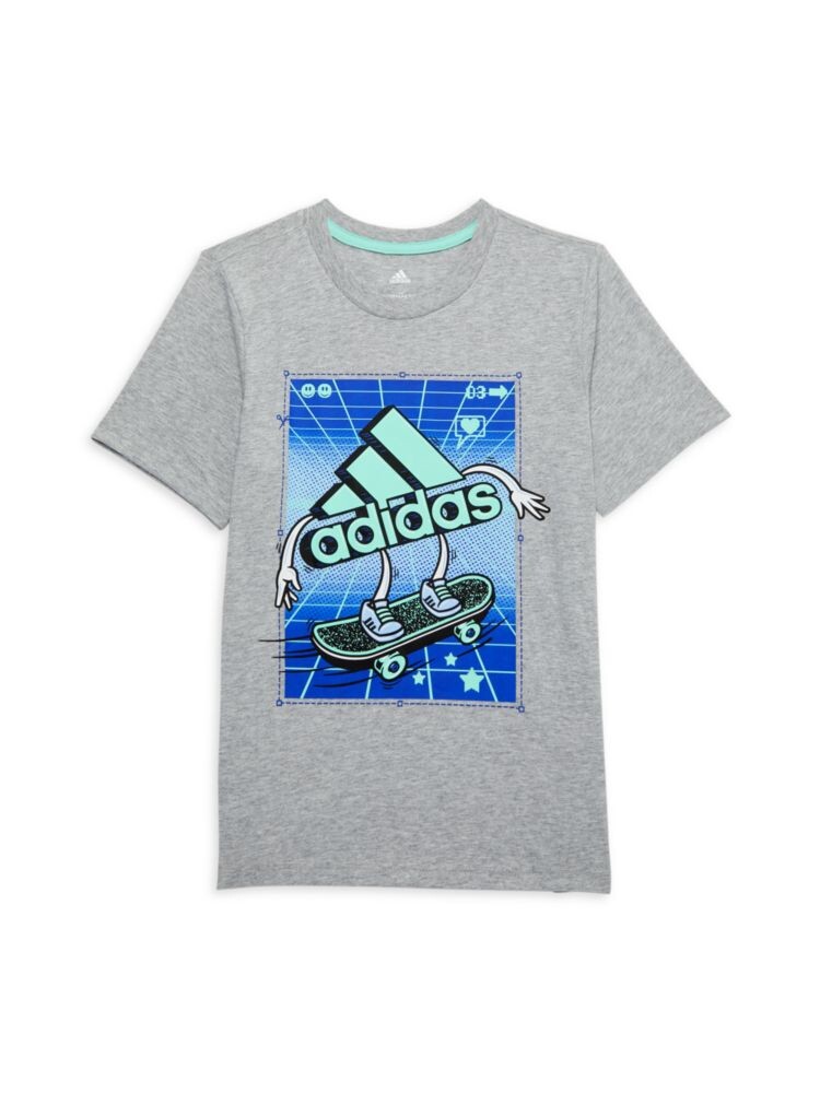 

Футболка с логотипом Little Boy's & Boy's Skater с графическим рисунком Adidas, синий