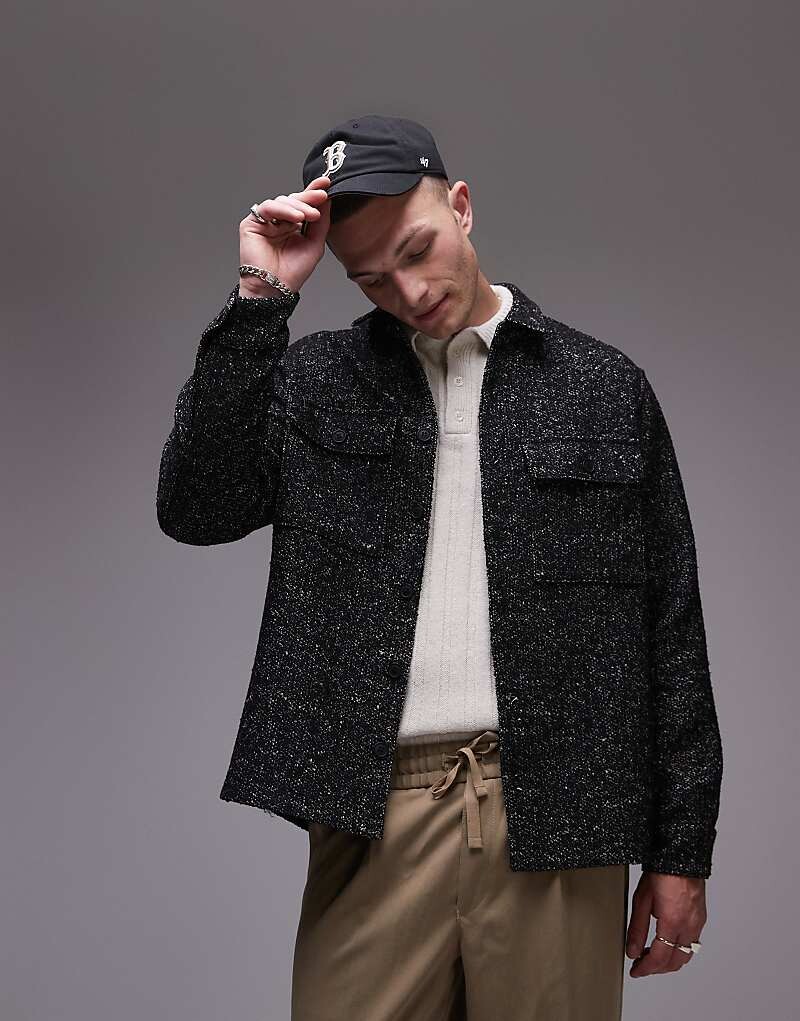 Topman – текстурированная черная рубашка с длинными рукавами