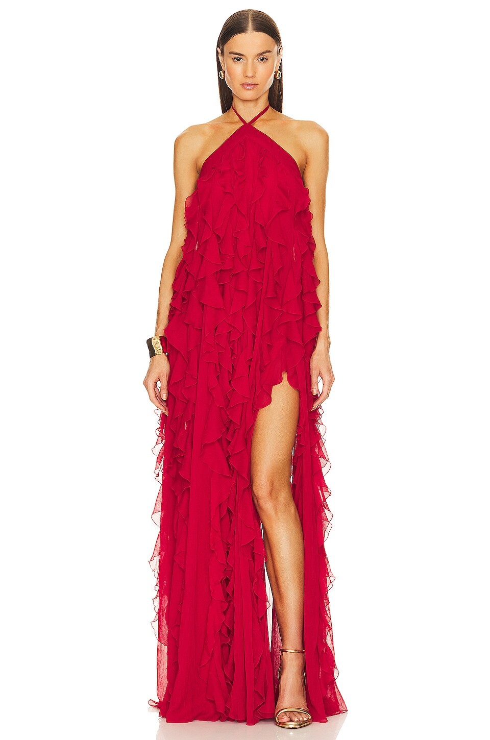 

Платье макси PatBO Ruffle Halterneck, цвет Poppy