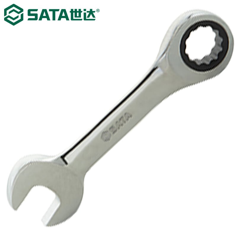 SATA 43306 короткий гаечный ключ с трещоткой и фиксированной головкой, открытый гаечный ключ со сливовым механизмом, двойной быстрый гаечный ключ двойного назначения, полностью полированный, 15 мм