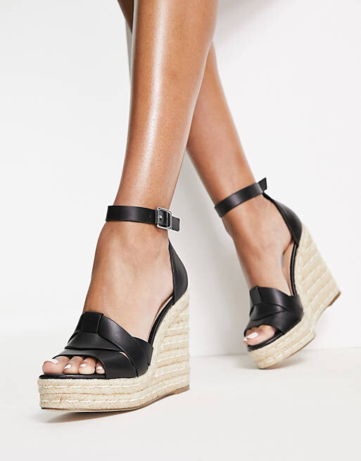 

Черные кожаные эспадрильи на танкетке Steve Madden Sivian с перекрестными ремешками