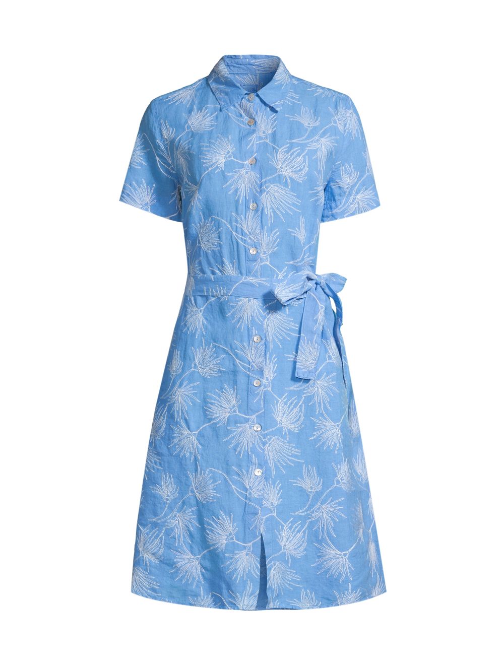 Льняное платье-рубашка с вышивкой 120% Lino, синий