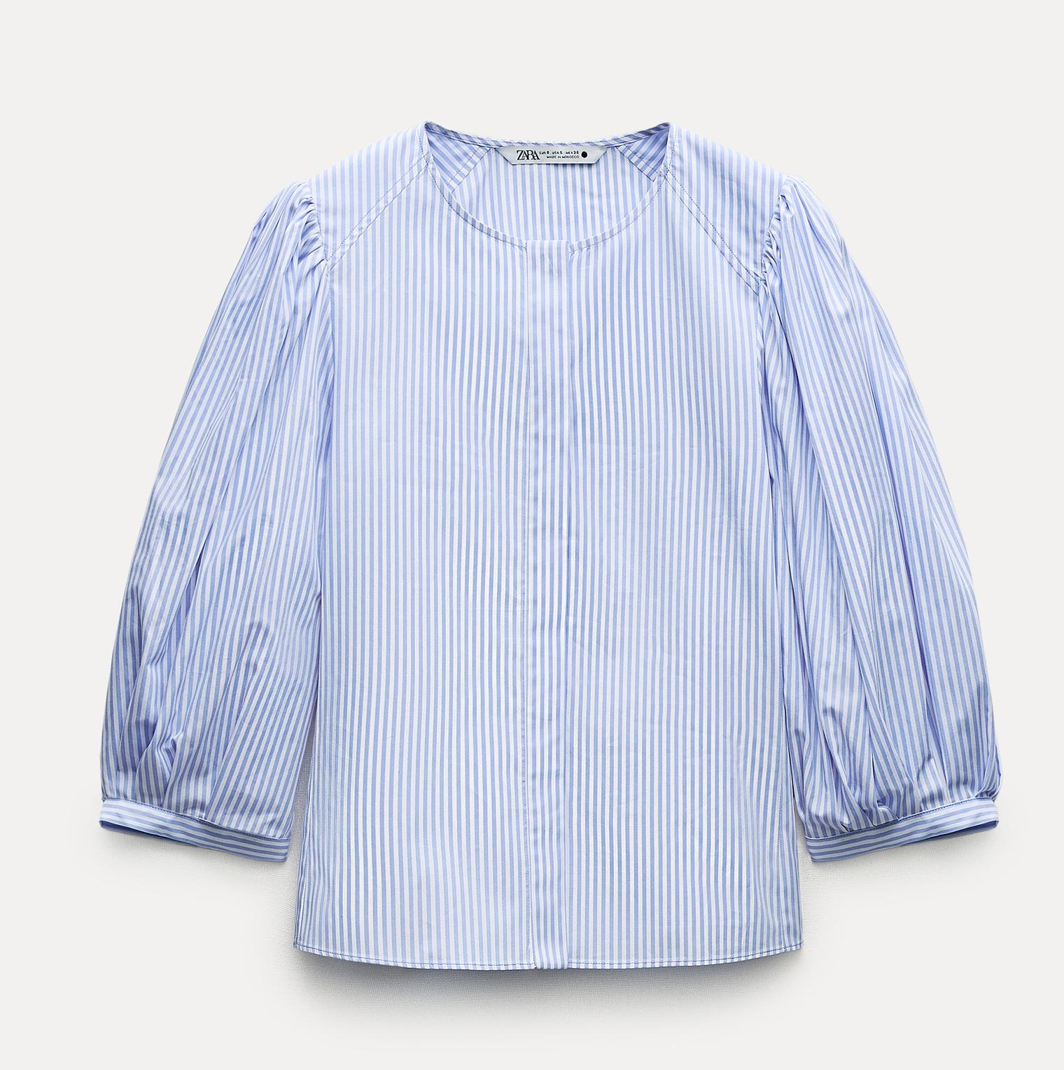 Блуза Zara Zw Collection Striped Poplin, голубой рубашка zara zw collection long poplin белый
