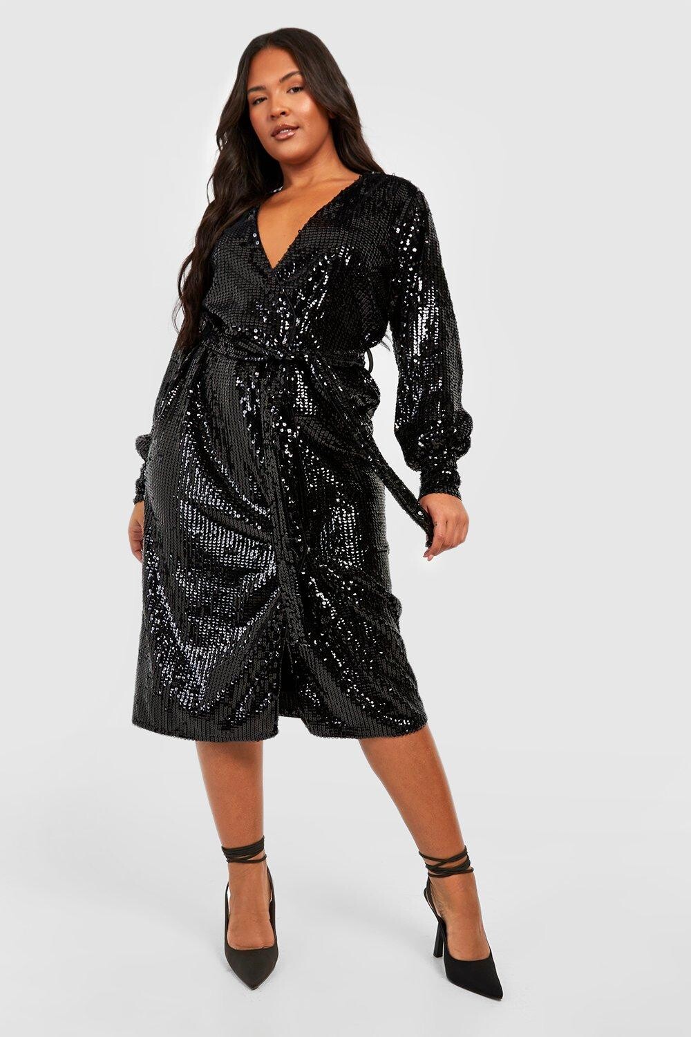 

Платье миди матовое с пайетками Boohoo, черный