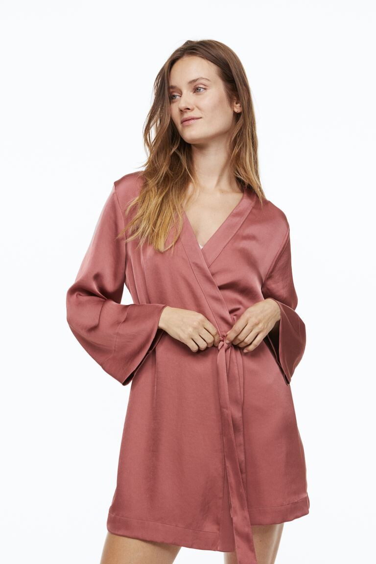 

Атласный халат H&M, темно-розовый