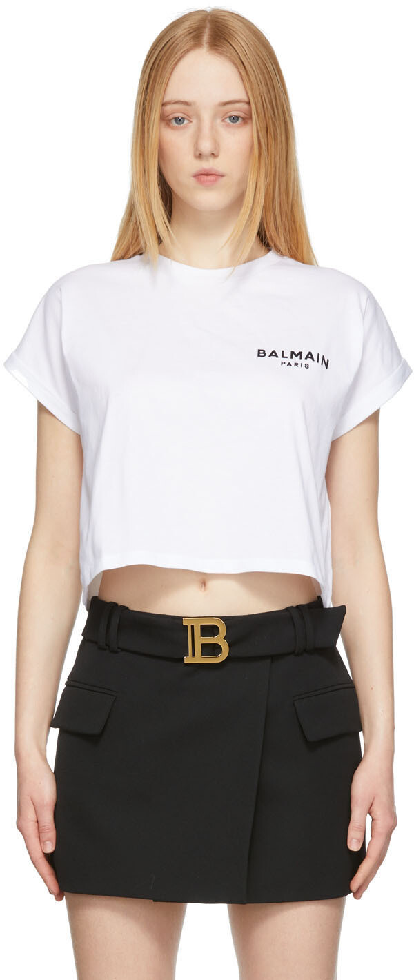 

Белая укороченная футболка Balmain