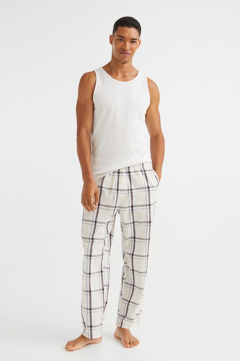 

Пижамные штаны из хлопка H&M, голубой/кремовый в клетку