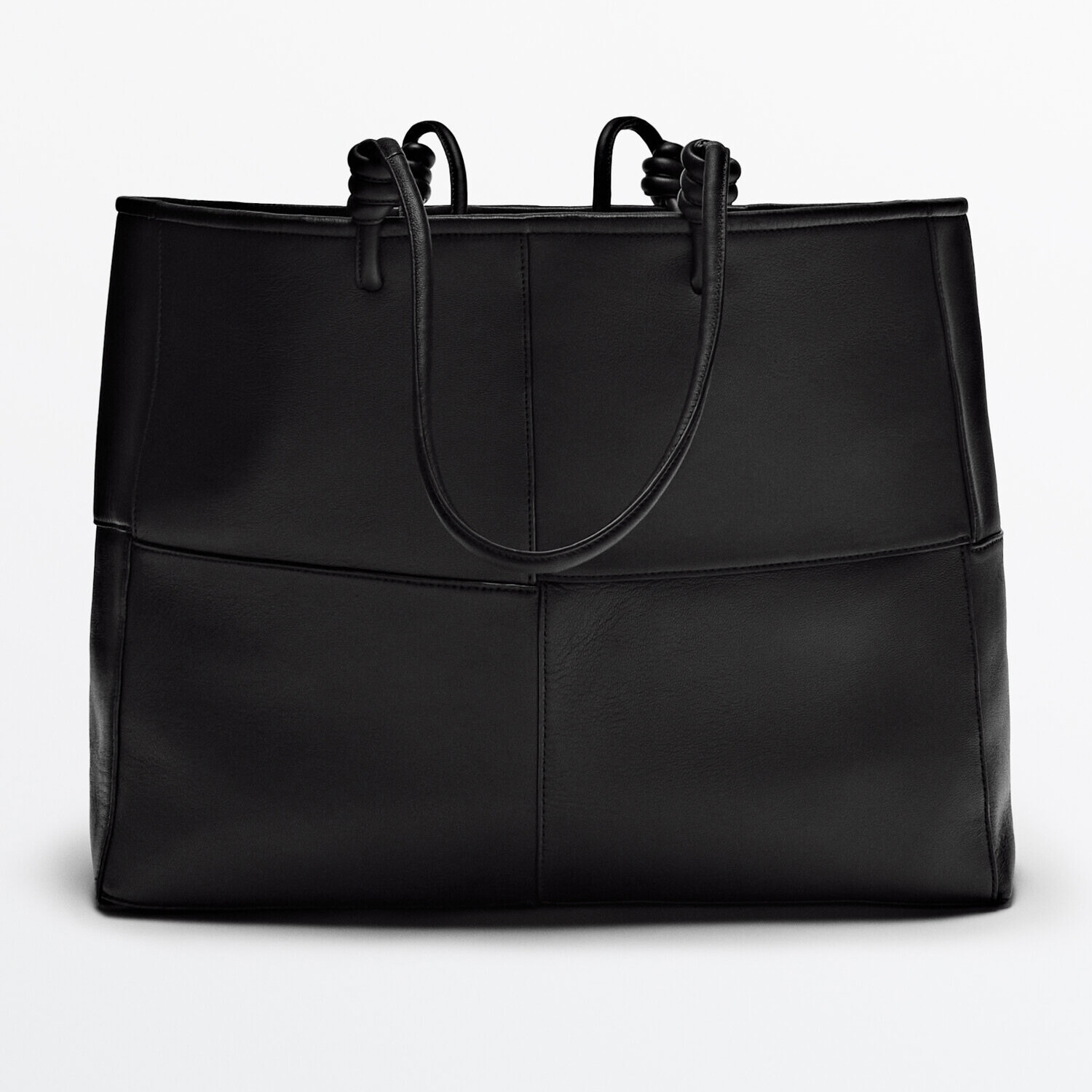 

Сумка-шоппер Massimo Dutti Nappa leather with seam details, черный