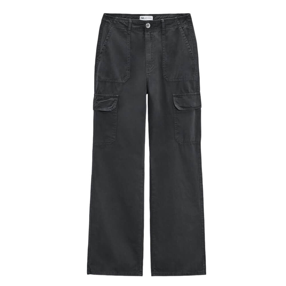 

Джинсы-карго женские с высокой посадкой Zara Straight TRF, темно-синий