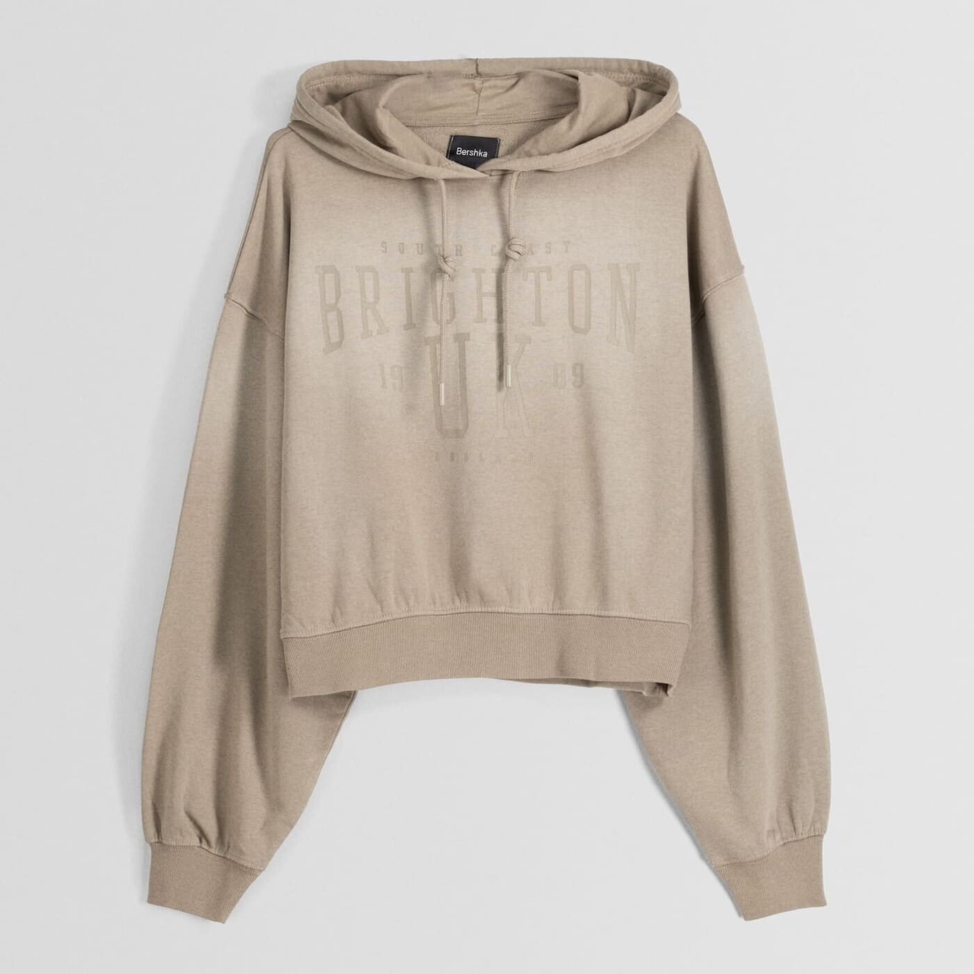 

Худи Bershka Oversize Faded-effect Slogan, песочный, Бежевый