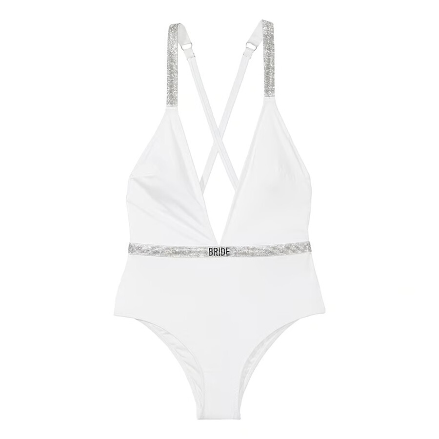 Купальник Victoria's Secret Swim Shine Strap Plunge One-Piece, белый