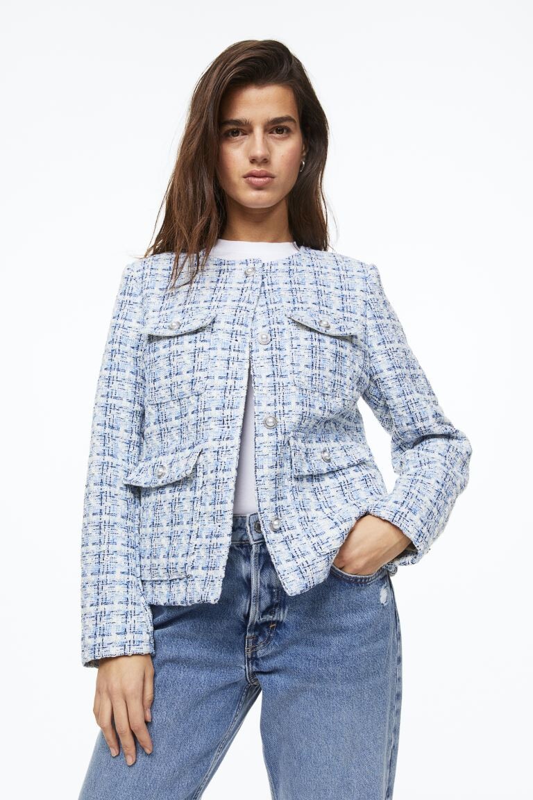 

Куртка с фактурным плетением из тканого материала H&M, голубой/клетка, Синий